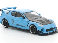 Mazda RX8 RE-Amemiya Widebody RHD (Right Hand Drive) Light Blue with Carbon Hood 1/64 Diecast Model Car by Pop Race