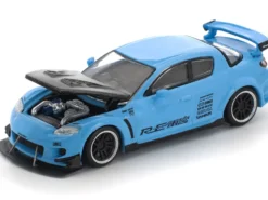 Mazda RX8 RE-Amemiya Widebody RHD (Right Hand Drive) Light Blue with Carbon Hood 1/64 Diecast Model Car by Pop Race