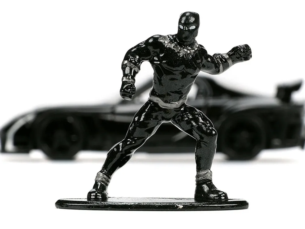 1995 Mazda RX 7 RHD Right Hand Drive Black and Black Panther Diecast Figure The Avengers Hollywood Rides Series 1/32 Diecast Model Car Jada 33078