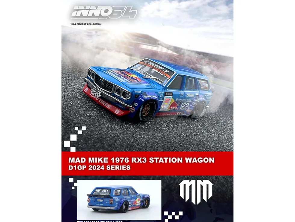 1976 Mazda RX3 Station Wagon RHD (Right Hand Drive) #12 "Mad" Mike Whiddett "D1 Grand Prix" (2024) 1/64 Diecast Model Car by Inno Models