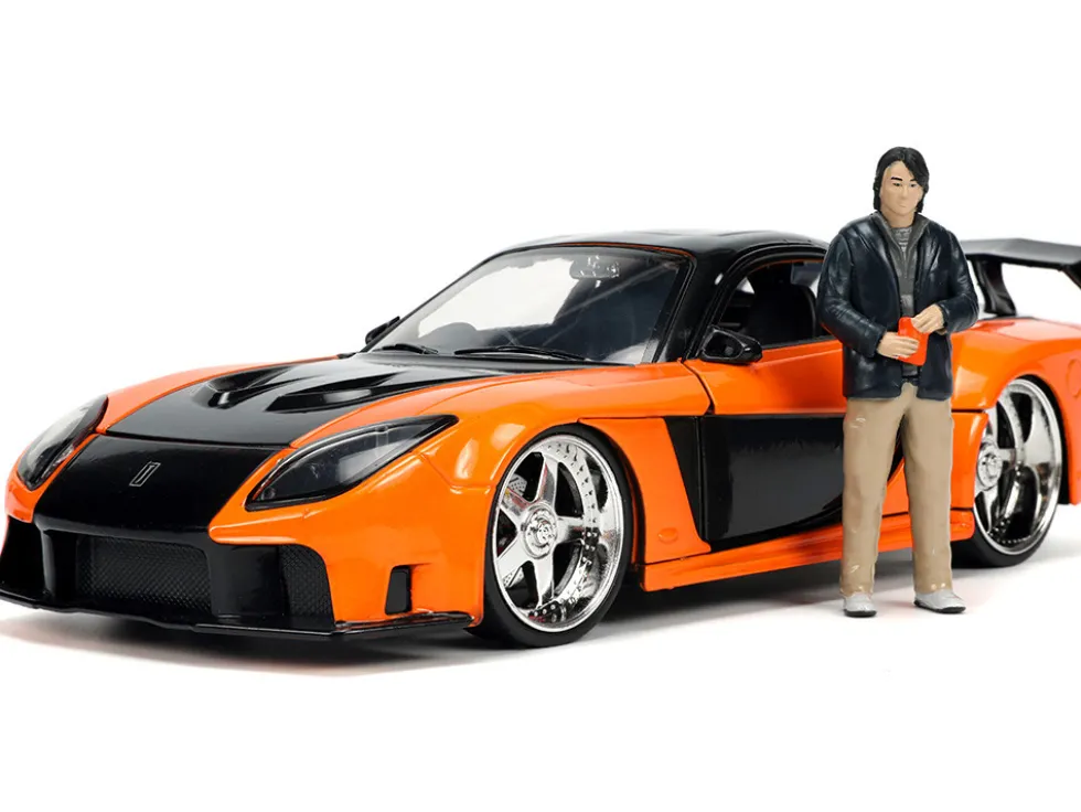 1995 Mazda RX-7 Widebody RHD Right Hand Drive Orange Metallic Black Han Diecast Figurine The Fast and the Furious Tokyo Drift 2006 Movie 1/24 Diecast Model Car Jada 33174