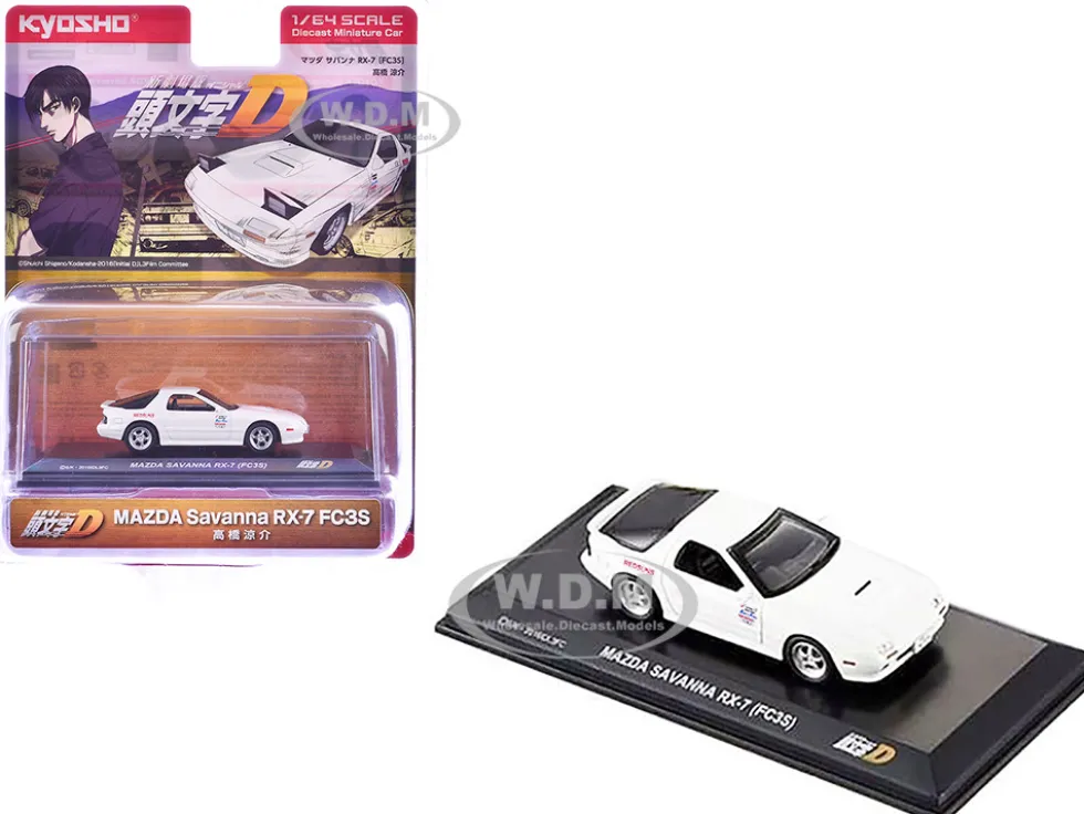 Mazda Savanna RX-7 (FC3S) RHD (Right Hand Drive) White "Initial D" Manga 1/64 Diecast Model Car by Kyosho