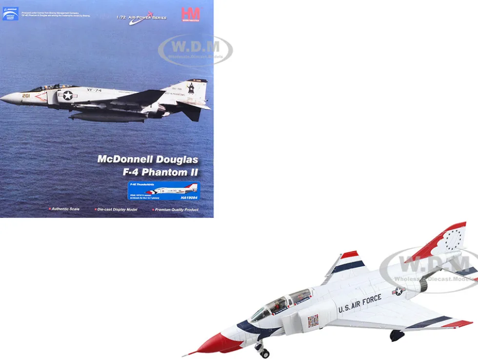 McDonnell Douglas F-4E Phantom II Fighter-Bomber Aircraft "Thunderbirds, with Decals for No.1 to 7 planes, 1973/74 Season" United States Air Force "Air Power Series" 1/72 Diecast Model by Hobby Master
