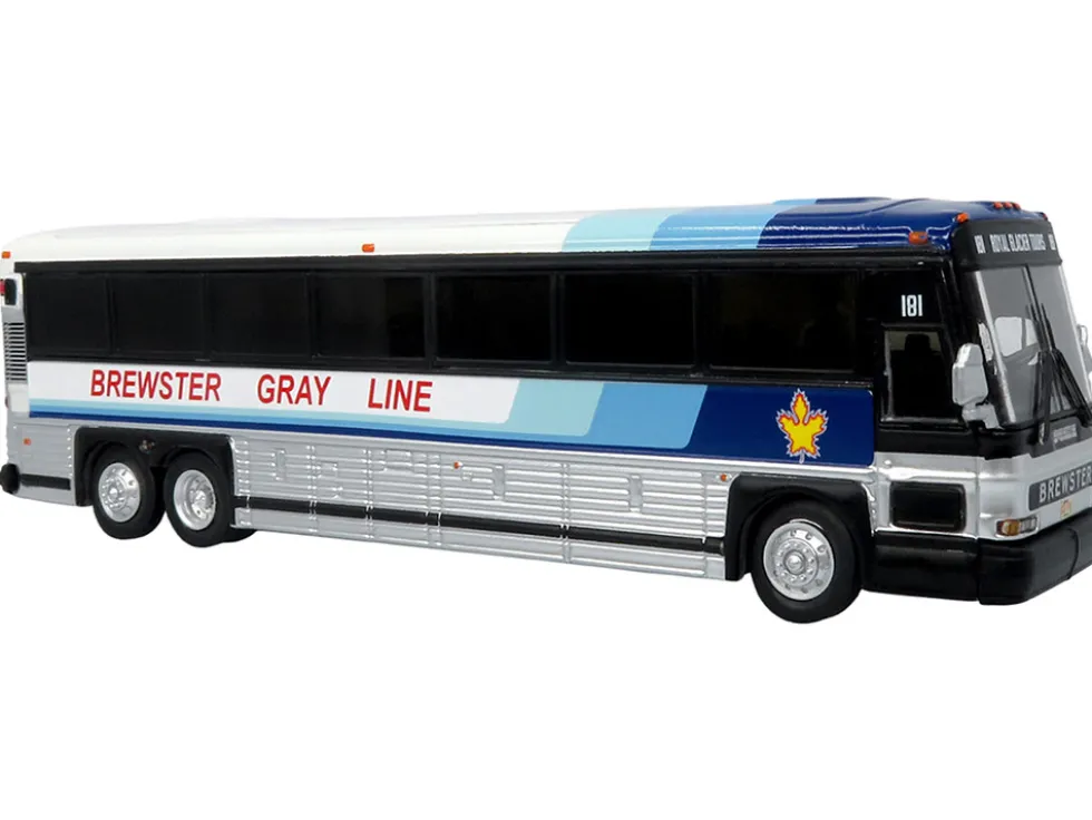 2001 MCI D4000 Coach Bus "Brewster Gray Line" White with Blue Stripes "Vintage Bus & Motorcoach Collection" Limited Edition to 504 pieces Worldwide 1/87 (HO) Diecast Model by Iconic Replicas