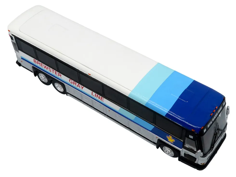 2001 MCI D4000 Coach Bus "Brewster Gray Line" White with Blue Stripes "Vintage Bus & Motorcoach Collection" Limited Edition to 504 pieces Worldwide 1/87 (HO) Diecast Model by Iconic Replicas