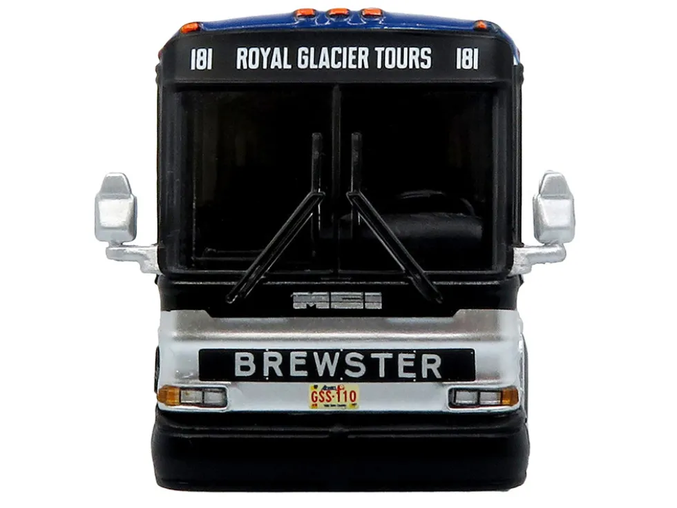 2001 MCI D4000 Coach Bus "Brewster Gray Line" White with Blue Stripes "Vintage Bus & Motorcoach Collection" Limited Edition to 504 pieces Worldwide 1/87 (HO) Diecast Model by Iconic Replicas