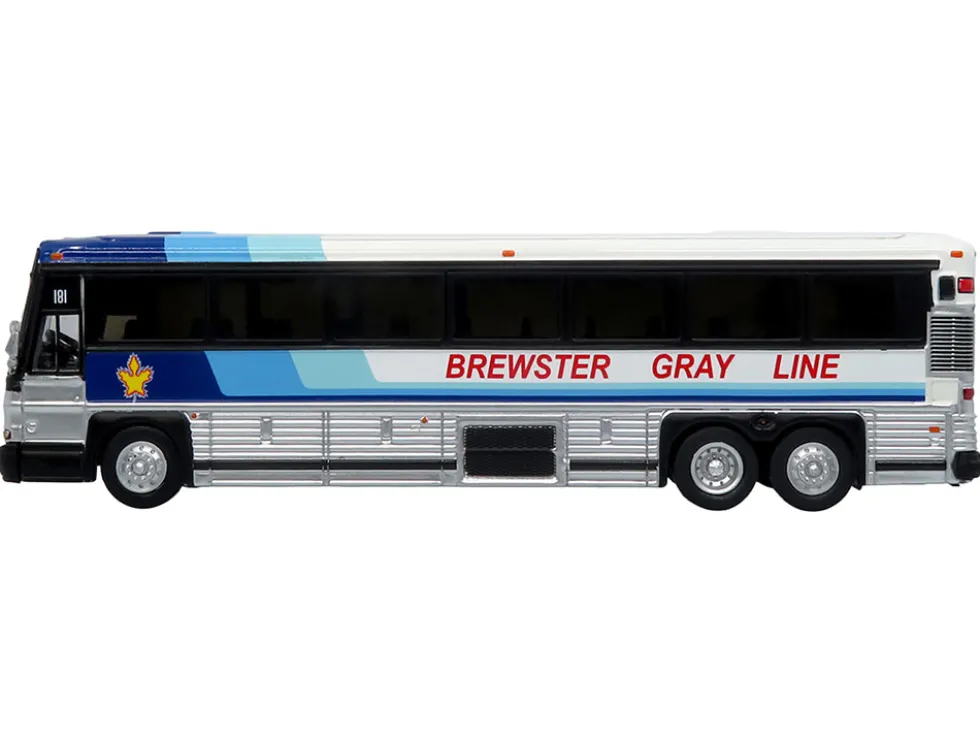 2001 MCI D4000 Coach Bus "Brewster Gray Line" White with Blue Stripes "Vintage Bus & Motorcoach Collection" Limited Edition to 504 pieces Worldwide 1/87 (HO) Diecast Model by Iconic Replicas