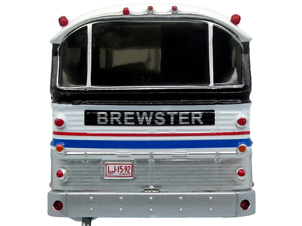 1964 MCI MC-5A Coach Bus "Brewster Gray Line" Silver with Blue and Red Stripes "Vintage Bus & Motorcoach Collection" Limited Edition to 504 pieces Worldwide 1/87 (HO) Diecast Model by Iconic Replicas