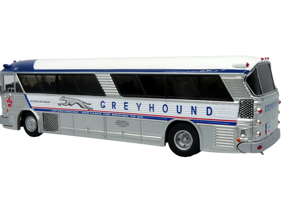 1964 MCI MC-5A Coach Bus "Greyhound Canada" White with Blue Stripes "Vintage Bus & Motorcoach Collection" Limited Edition to 504 pieces Worldwide 1/87 (HO) Diecast Model by Iconic Replicas