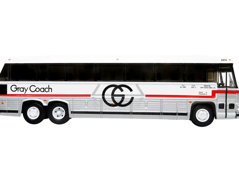 1980 MCI MC-9 Crusader II Intercity Coach Bus Toronto Guelph Ontario Canada Gray Coach Vintage Bus & Motorcoach Collection 1/87 HO Diecast Model Iconic Replicas 87-0330