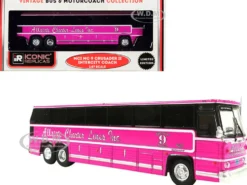 1980 MCI MC-9 Crusader II Intercity Coach Bus Pink Allstate Charter Lines Inc. Vintage Bus & Motorcoach Collection 1/87 HO Diecast Model Iconic Replicas 87-0272