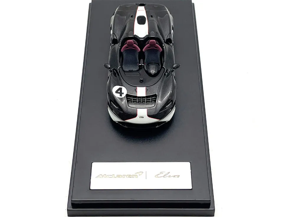 McLaren Elva Convertible #4 Carbon Black with White and Red Stripes 1/64 Diecast Model Car LCD Models LCD64022CBU
