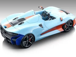 2020 McLaren Elva Convertible Light Blue with Orange Accents Exclusive Collection Series Limited Edition to 79 pieces Worldwide 1/18 Model Car Tecnomodel T18-EX09A