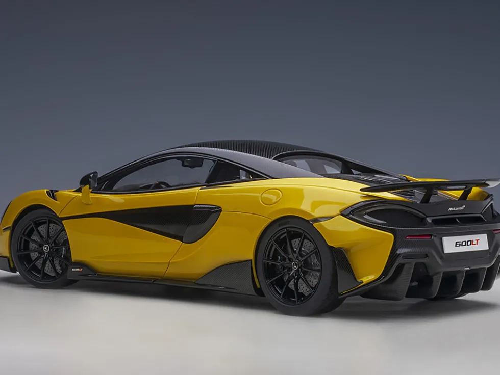 McLaren 600LT Sicilian Yellow and Carbon 1/18 Model Car Autoart 76082