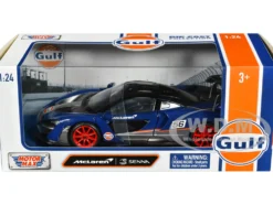 McLaren Senna #56 Dark Blue and Silver with Orange Stripes Gulf Oil Gulf Die Cast Collection 1/24 Diecast Model Car Motormax 79668GULF