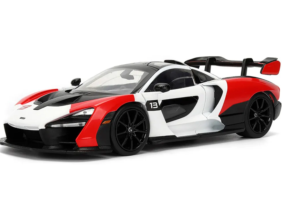 McLaren Senna Red and White with Carbon Hood and Top "HyperSpec" Series 1/24 Diecast Model Car by Jada