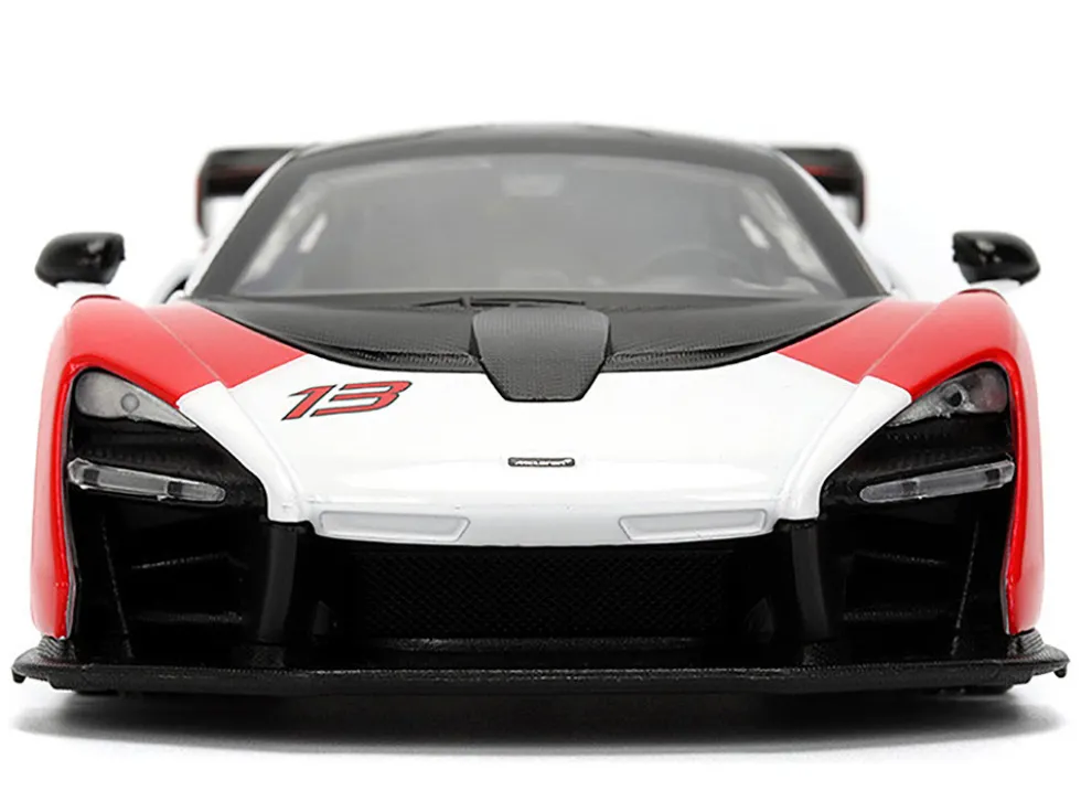 McLaren Senna Red and White with Carbon Hood and Top "HyperSpec" Series 1/24 Diecast Model Car by Jada