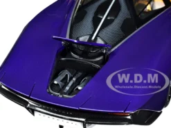 McLaren Speedtail Lantana Purple Metallic with Black Top and Yellow Interior and Suitcase Accessories 1/18 Model Car Autoart 76089