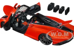 McLaren Speedtail Volcano Orange Metallic with Black Top and Suitcase Accessories 1/18 Model Car Autoart 76088