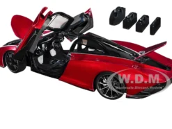 McLaren Speedtail Volcano Red Metallic with Black Top and Suitcase Accessories 1/18 Model Car Autoart 76087