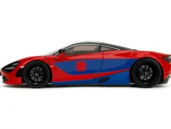 McLaren 720S Red and Blue with Black Top and Graphics and Spider-Man Diecast Figure "Marvel Spider-Man" "Hollywood Rides" Series 1/24 Diecast Model Car by Jada