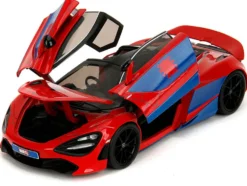 McLaren 720S Red and Blue with Black Top and Graphics and Spider-Man Diecast Figure 
