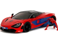 McLaren 720S Red and Blue with Black Top and Graphics and Spider-Man Diecast Figure 