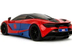 McLaren 720S Red and Blue with Black Top and Graphics and Spider-Man Diecast Figure 