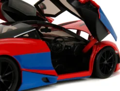 McLaren 720S Red and Blue with Black Top and Graphics and Spider-Man Diecast Figure 