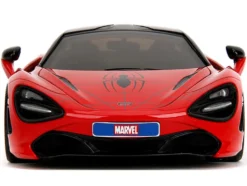 McLaren 720S Red and Blue with Black Top and Graphics and Spider-Man Diecast Figure 