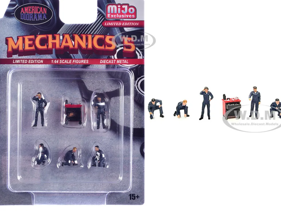 Mechanics #5 6 piece Diecast Figure Set (5 Figures, 1 Tool Cabinet) Limited Edition for 1/64 Scale Models by American Diorama