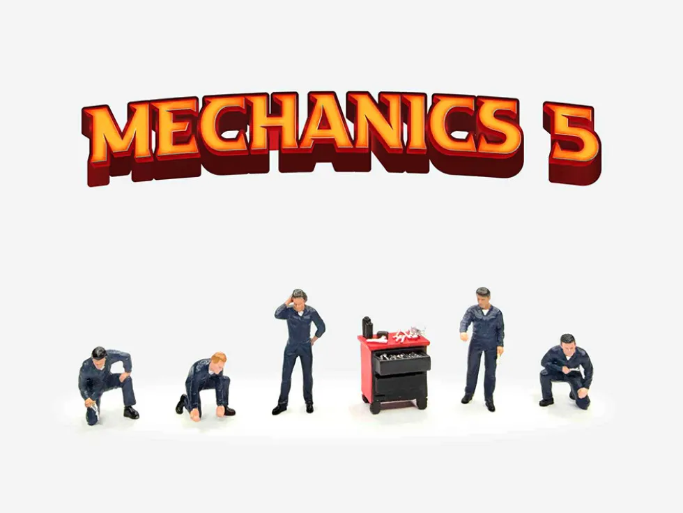 Mechanics #5 6 piece Diecast Figure Set (5 Figures, 1 Tool Cabinet) Limited Edition for 1/64 Scale Models by American Diorama