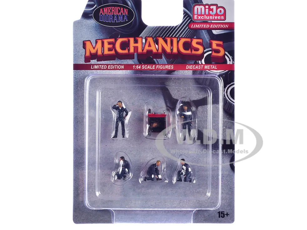 Mechanics #5 6 piece Diecast Figure Set (5 Figures, 1 Tool Cabinet) Limited Edition for 1/64 Scale Models by American Diorama