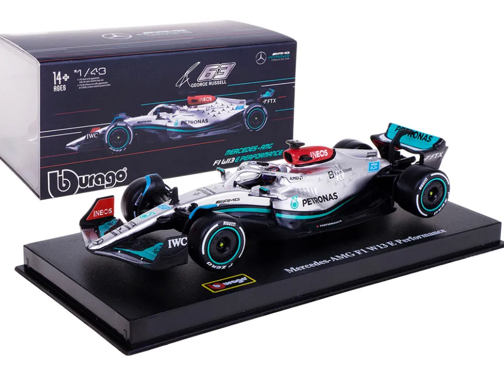 Mercedes AMG F1 W13 E Performance #63 George Russell F1 Formula One World Championship 2022 with Display Case 1/43 Diecast Model Car Bburago 38066GR