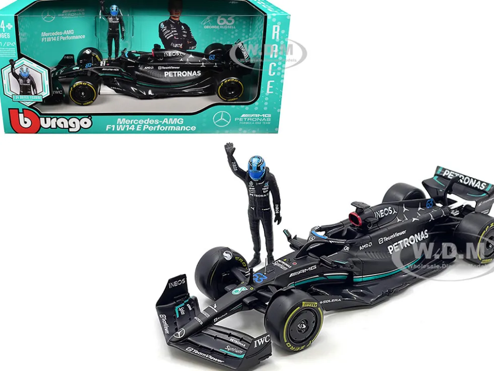 Mercedes-AMG W14 E Performance #63 George Russell "Petronas" Formula One F1 World Championship (2023) with Driver Figure 1/24 Diecast Model Car by Bburago