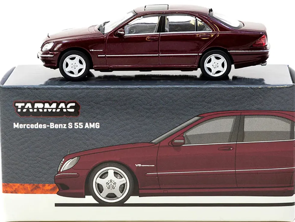 Mercedes-Benz S 55 AMG Bordeaux Red Metallic "Global64" Series 1/64 Diecast Model by Tarmac Works