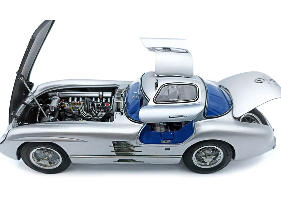 1955 Mercedes Benz 300 SLR Uhlenhaut Coupe Silver with Blue Interior 1/18 Diecast Model Car CMC M-243