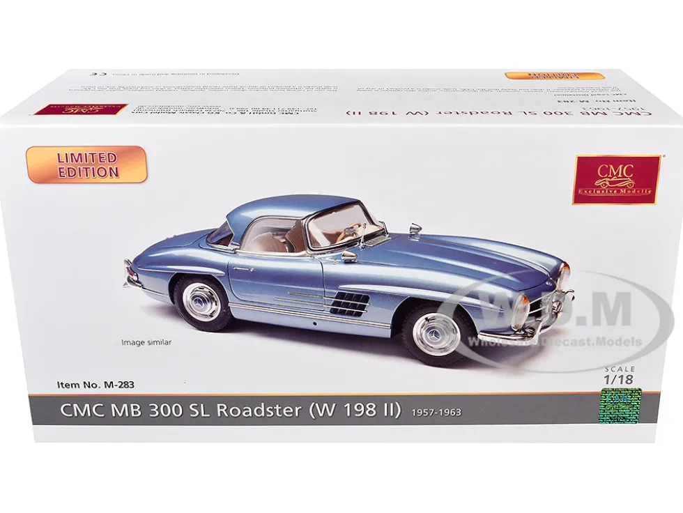 Mercedes-Benz 300 SL (W198 II) Roadster Blue Metallic Limited Edition to 1500 pieces Worldwide 1/18 Diecast Model Car by CMC