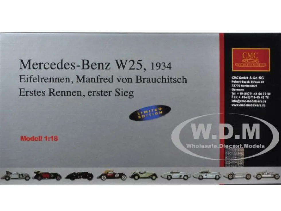 Mercedes W25 #20 1934 Eifelrennen #20 M.V.Brauchitsch Limited to 2000pc 1/18 Diecast Model Car CMC 103