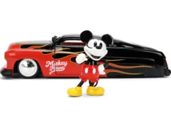 1951 Mercury Coupe Black with Flame Graphics and Red Interior and Mickey Mouse Diecast Figure 