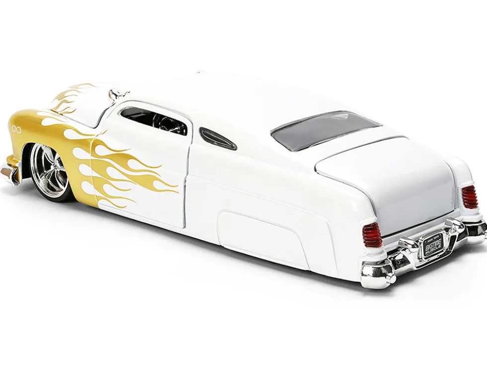 1951 Mercury Coupe White with Gold Flames "Bigtime Muscle" Series 1/24 Diecast Model Car by Jada