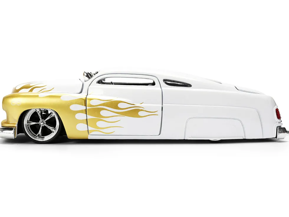 1951 Mercury Coupe White with Gold Flames "Bigtime Muscle" Series 1/24 Diecast Model Car by Jada