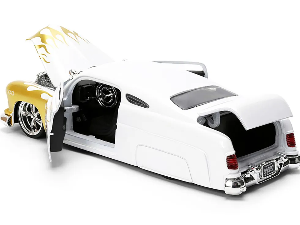 1951 Mercury Coupe White with Gold Flames "Bigtime Muscle" Series 1/24 Diecast Model Car by Jada