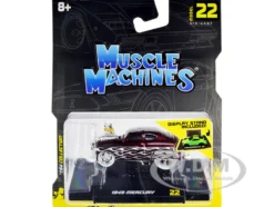 1949 Mercury Custom Coupe Dark Red Metallic Flames 1/64 Diecast Model Car Muscle Machines 15562