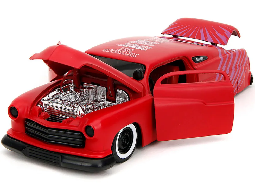 1951 Mercury Matt Red with Purple Stripes and Creep Diecast Figure "Creepshow" (1982) Movie "Hollywood Rides" Series 1/24 Diecast Model Car by Jada