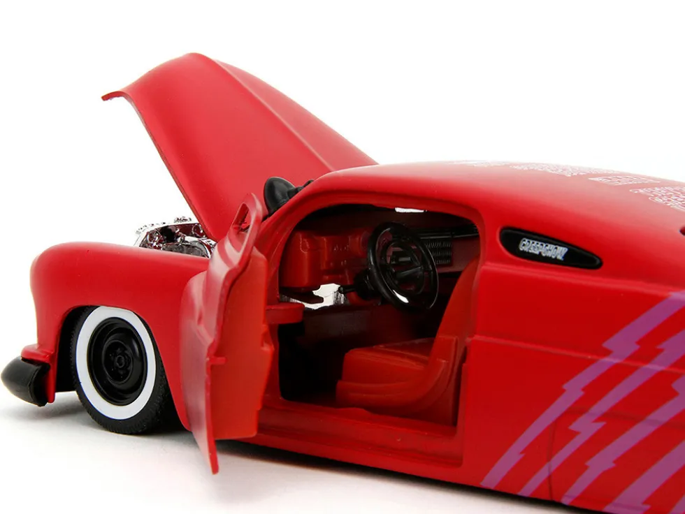 1951 Mercury Matt Red with Purple Stripes and Creep Diecast Figure "Creepshow" (1982) Movie "Hollywood Rides" Series 1/24 Diecast Model Car by Jada