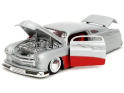 1951 Mercury Silver Metallic and Red with Flame Graphics and Red Interior "Bigtime Muscle" Series 1/24 Diecast Model Car by Jada