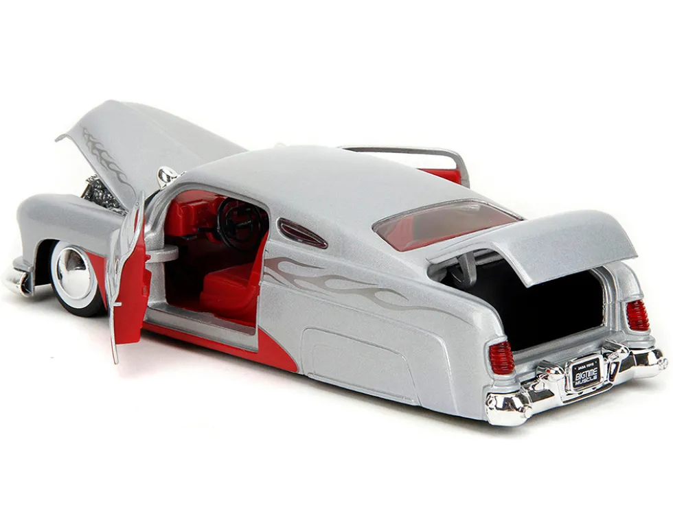 1951 Mercury Silver Metallic and Red with Flame Graphics and Red Interior "Bigtime Muscle" Series 1/24 Diecast Model Car by Jada