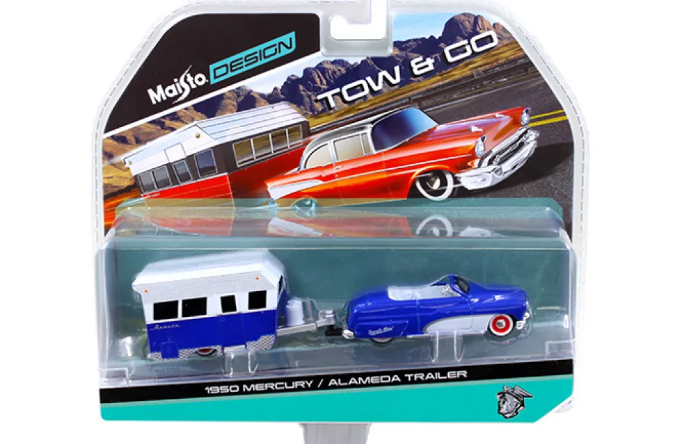 1950 Mercury with Alameda Trailer Blue / White Tow & Go 1/64 Diecast Model Maisto 15368-G