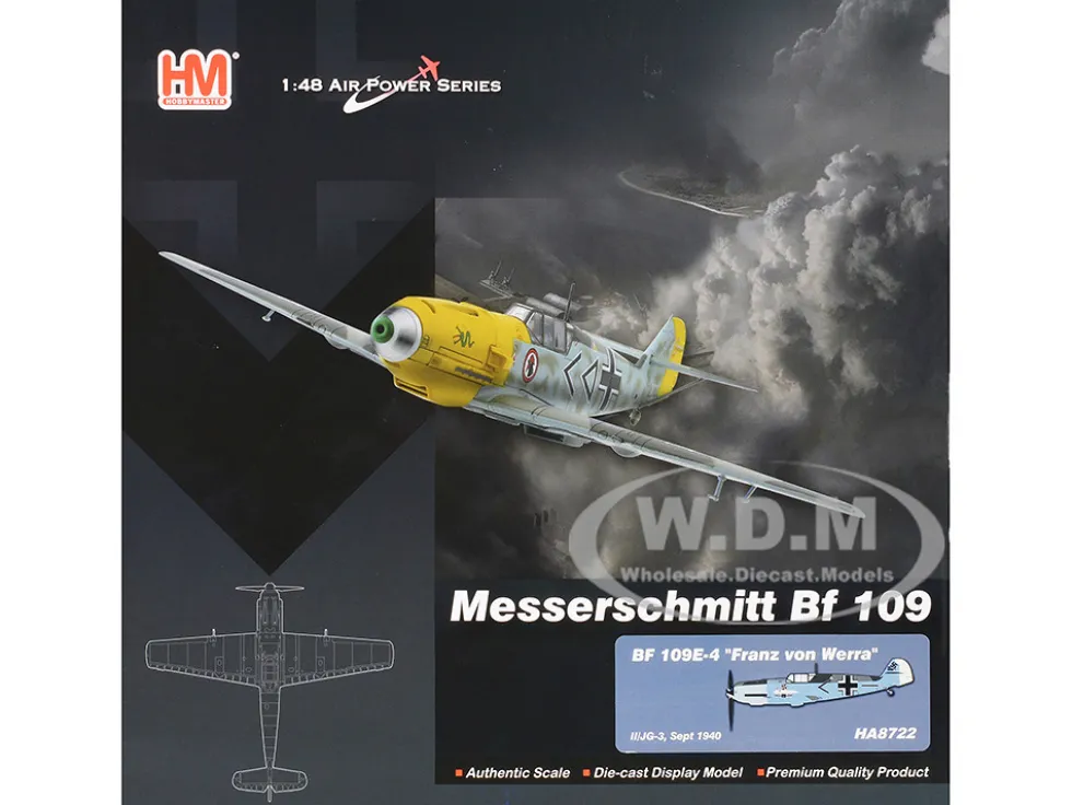 Messerschmitt BF 109E-4 Fighter Aircraft "Franz von Werra, II/JG-3" (1940) German Luftwaffe "Air Power Series" 1/48 Diecast Model by Hobby Master